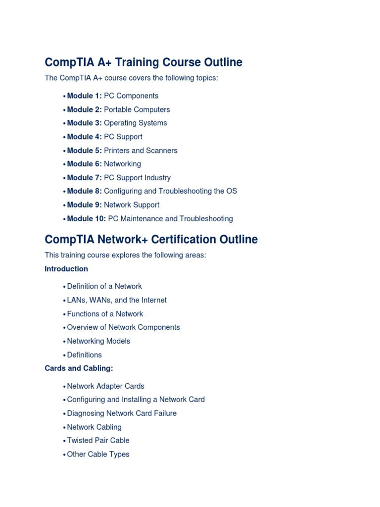 CompTIA A+ Course Outline and Topics | PDF | Technology & Engineering