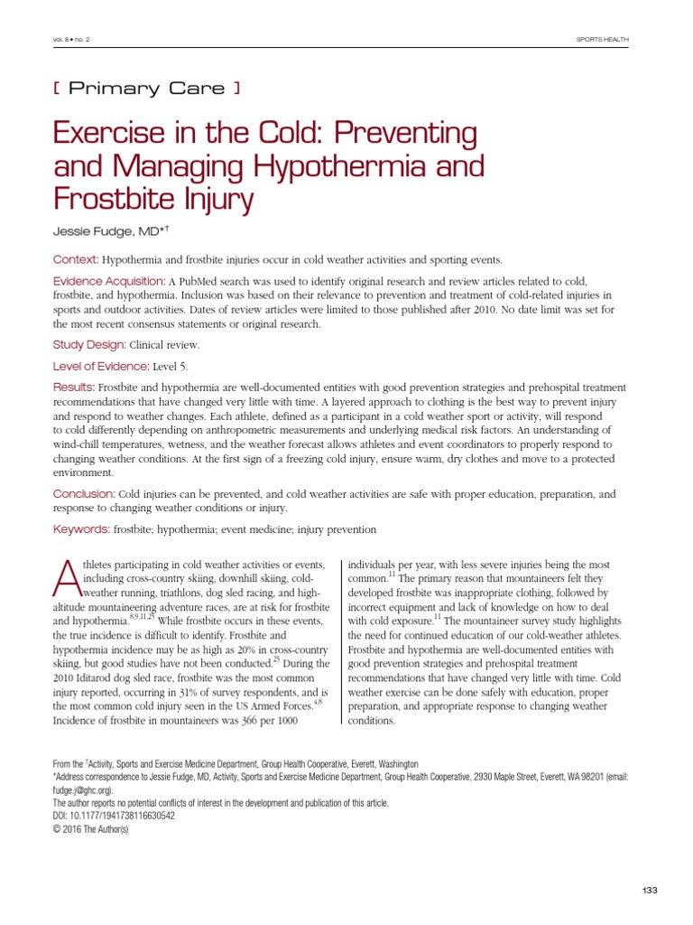 Exercise in The Cold: Preventing and Managing Hypothermia and Frostbite ...