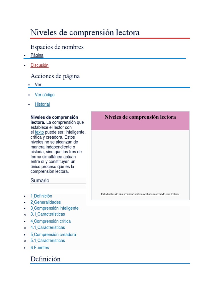 Niveles de Comprensión Lectora en Secundaria | PDF | Comprensión ...