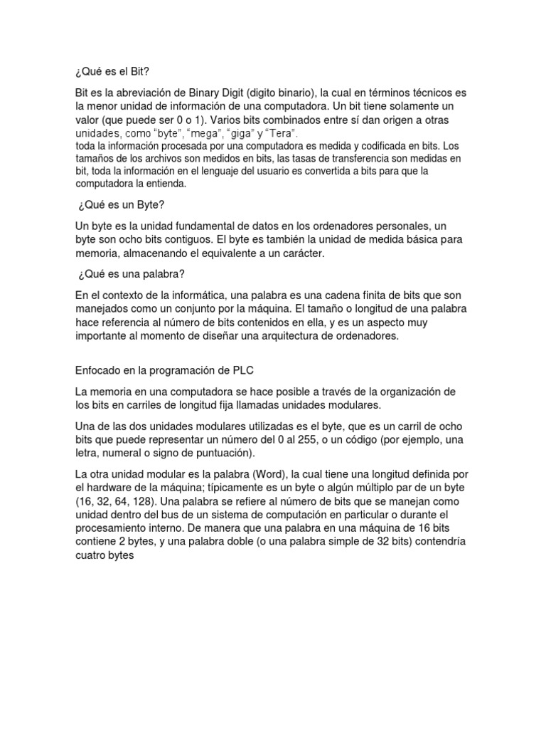 Definición de Bit y Byte en Informática | PDF | Poco | Byte