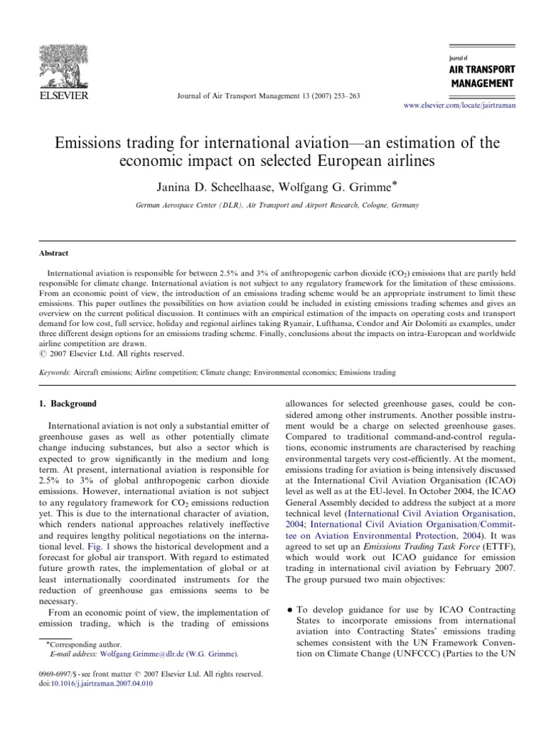 Economic Impact of Aviation Emissions Trading | PDF | Kyoto Protocol ...
