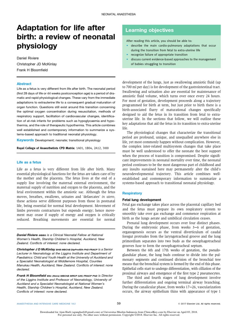 Adaptation For Life After Birth A Review of Neonatal Physiology | PDF ...