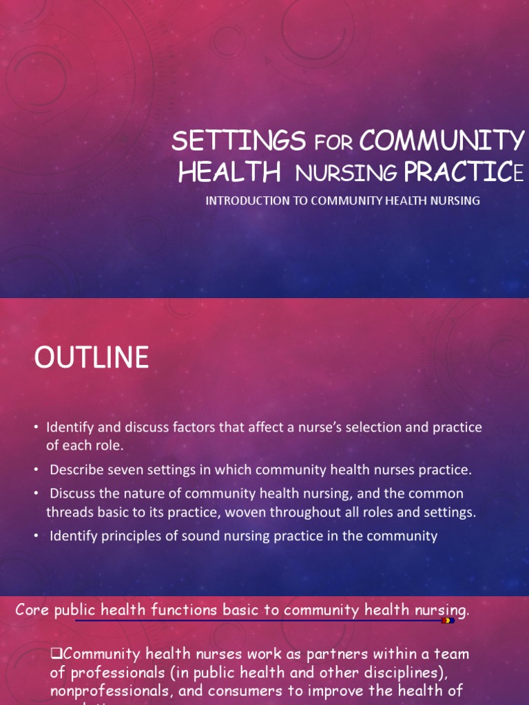 Introduction To Community Health Nursing SETTINGS | PDF | Nursing ...