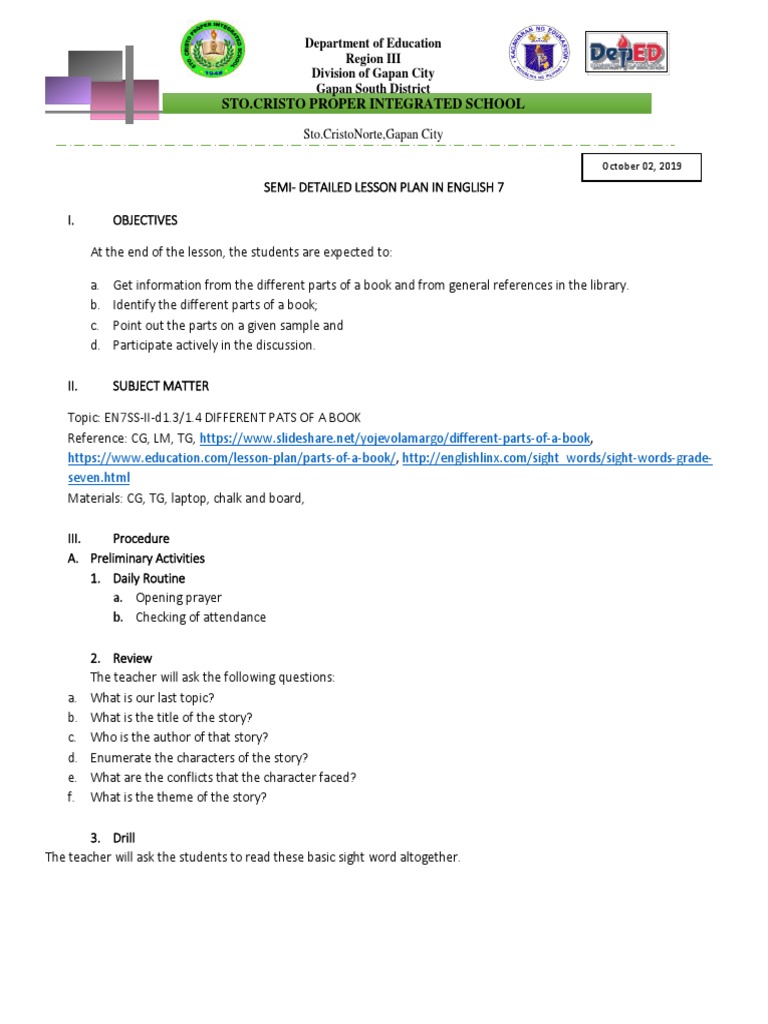 Grade 7 Parts of A Book | PDF | Books | Bibliography