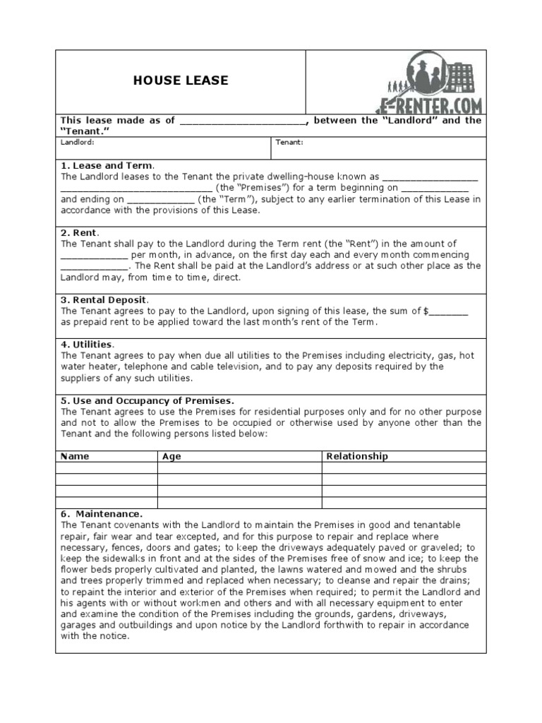 House Lease Agreement Template PDF Leasehold Estate Landlord