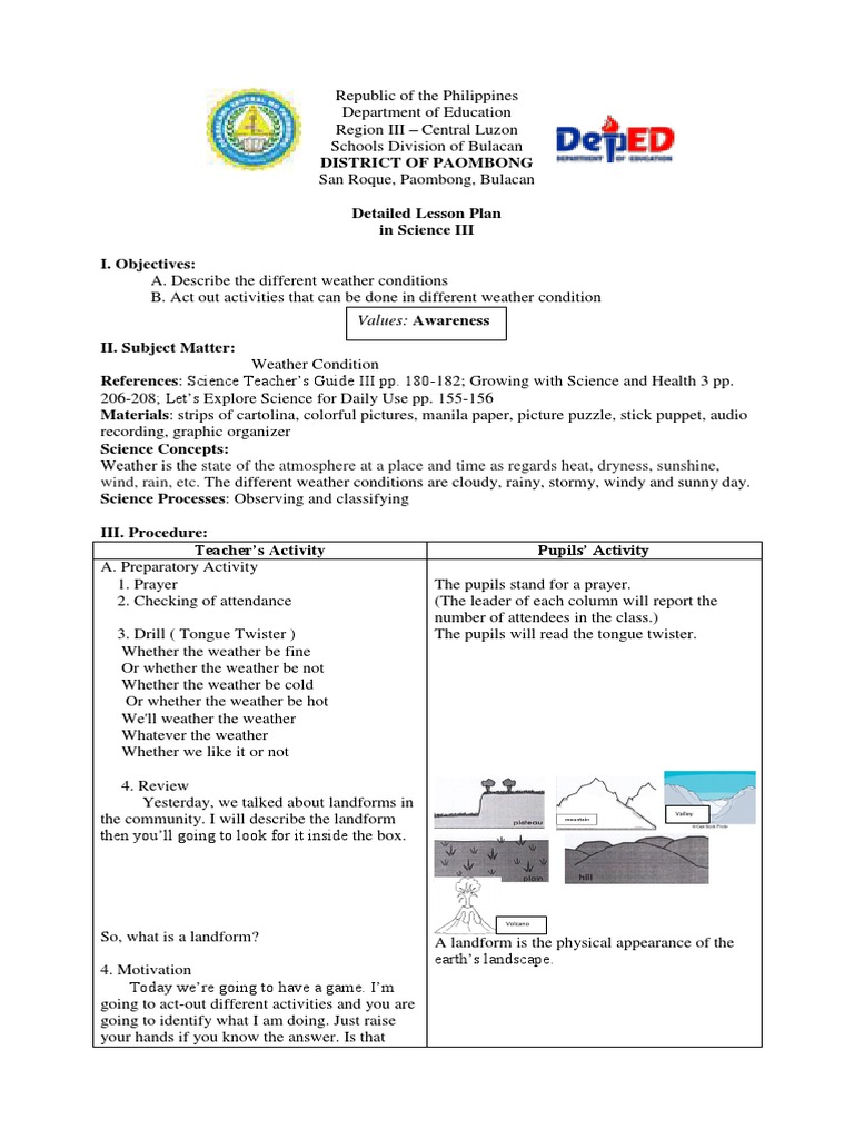 Grade 3 Detailed Weather Lesson Plan | PDF | Weather | Rain