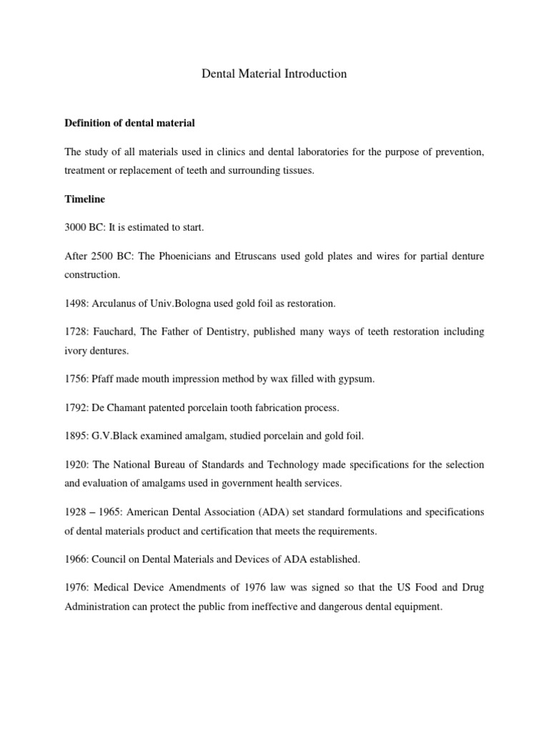 Dental Material Introduction PDF Dental Material Dentistry