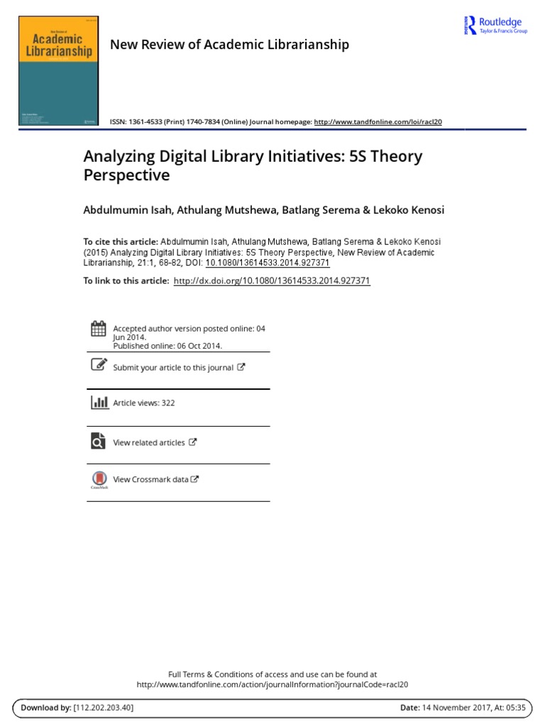 Analyzing Digital Library Initiatives 5S Theory Perspective PDF