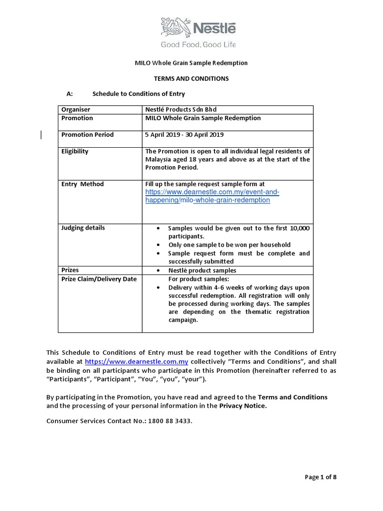 MILO Grain Sample Redemption Terms | PDF | Personally Identifiable ...