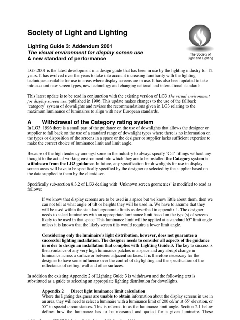 LG3update Lighting Guide 3 Addendum 2001 | PDF | Lighting | Safety
