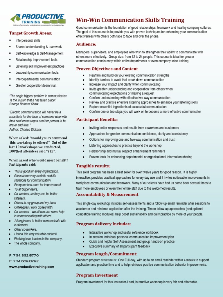 Win-Win Communication Skills Workshop | PDF | Communication | Leadership