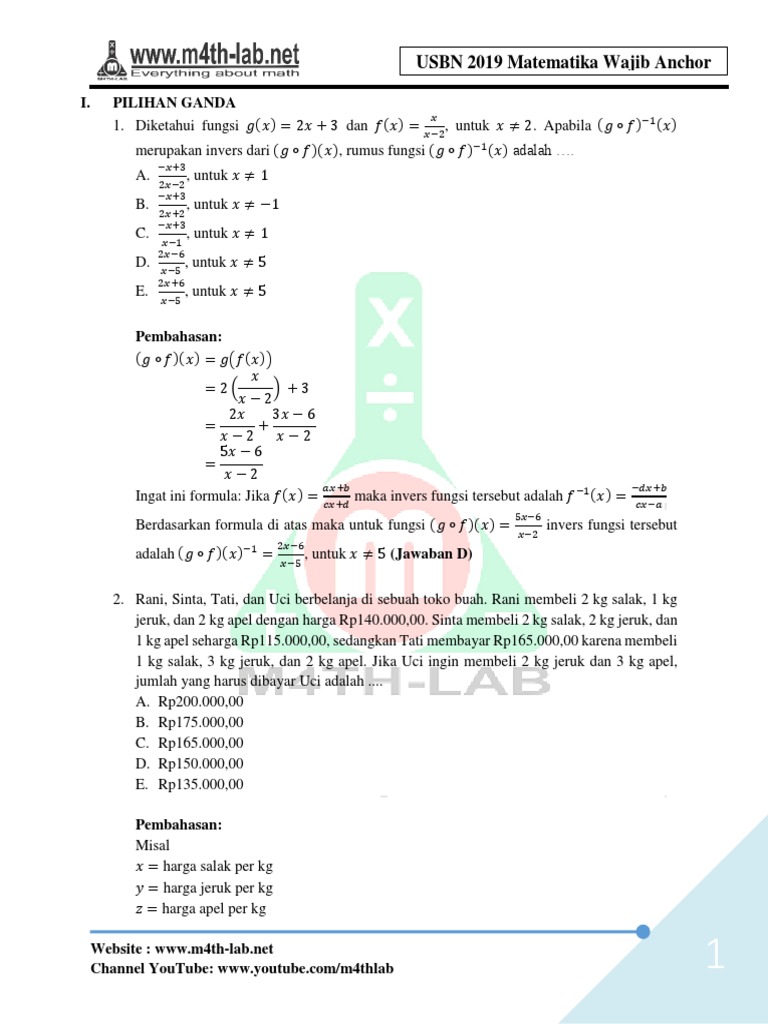 Pembahasan Usbn 2019 Matematika Wajib Anchor Www M4th