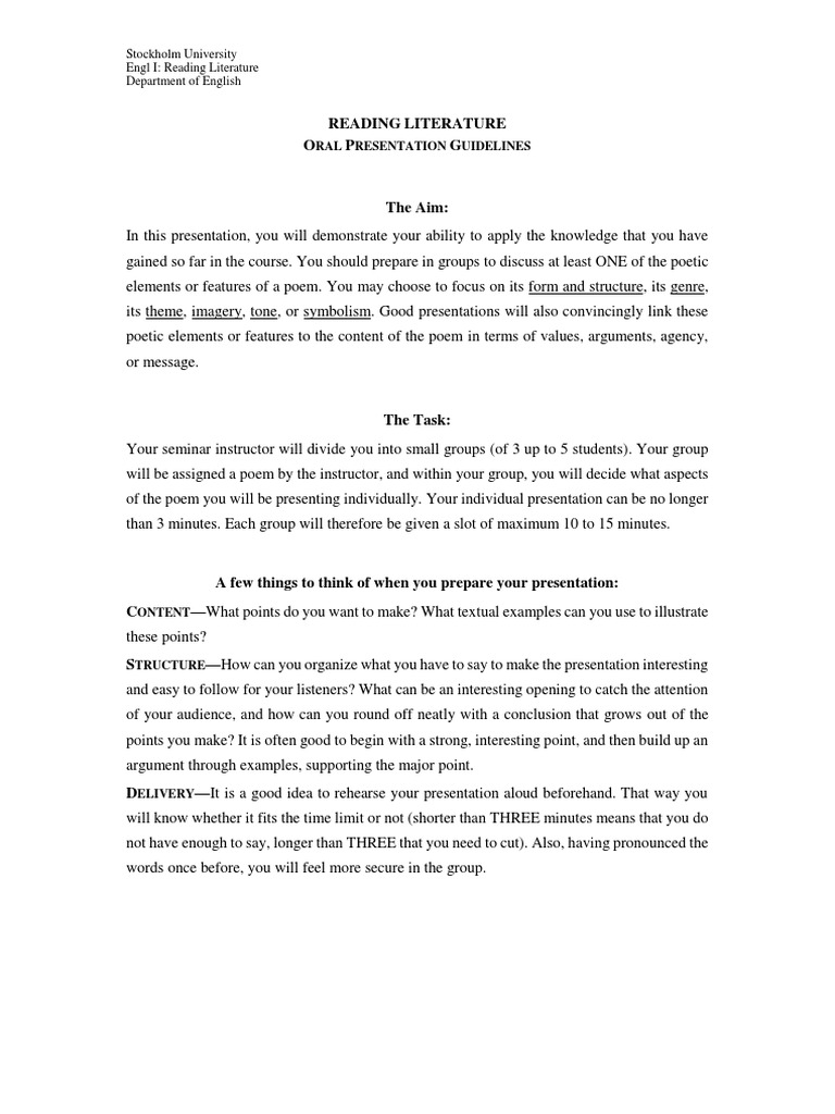 Oral Presentation Guidelines for Poetry | PDF