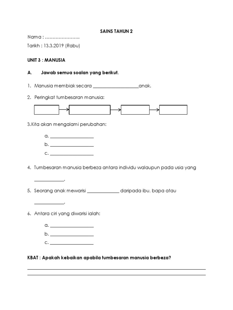 Lembaran Kerja Sains Tahun 2 Pdf