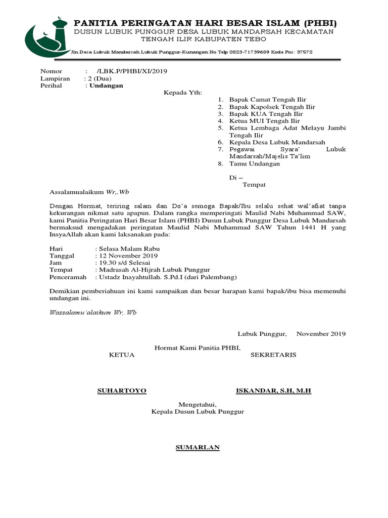 Contoh Surat PHBI Islam | PDF