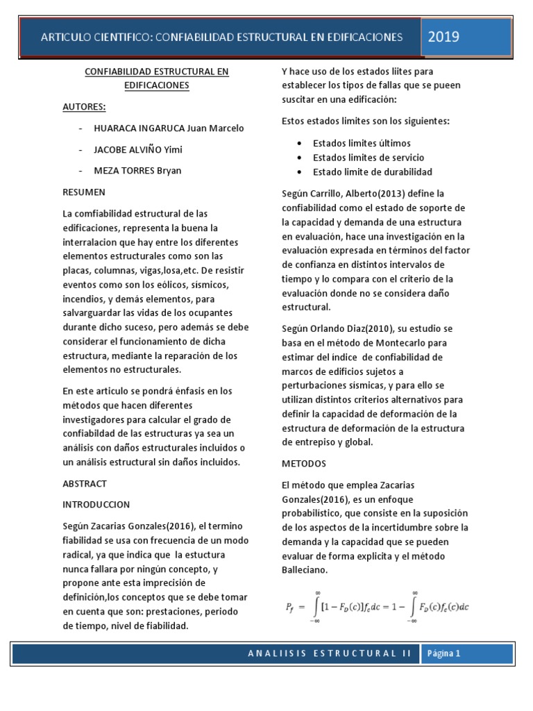 Confiabilidad Estructural en Edificaciones PDF Ingeniería de