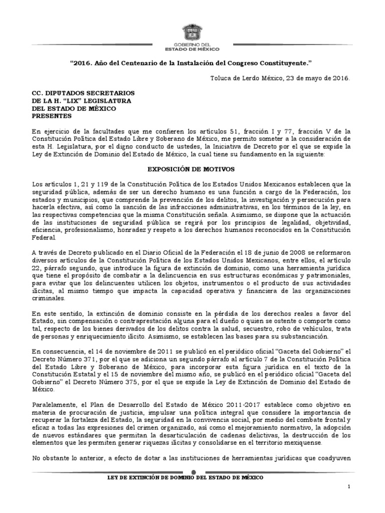 Ley de Extincion de Dominio (Mexico) | PDF | Propiedad | Derecho penal