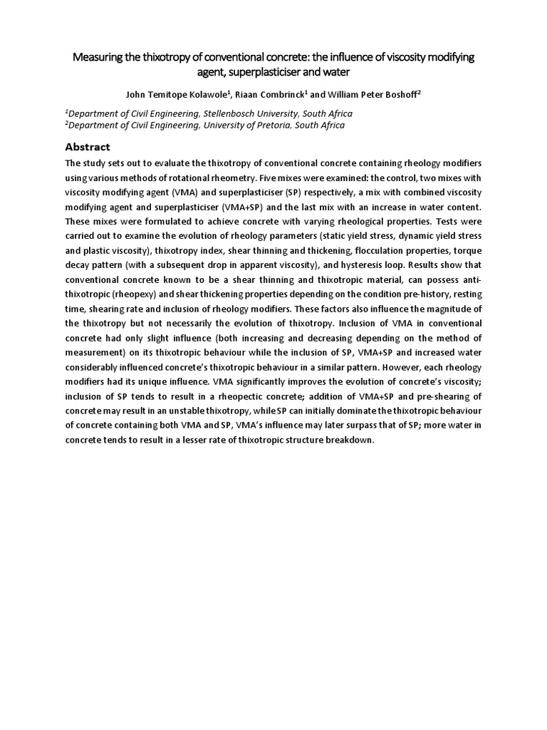 Concrete Thixotropy Analysis | PDF | Rheology | Shear Stress