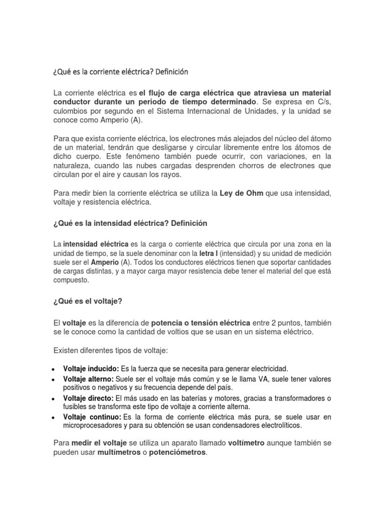 Qué Es La Corriente Eléctrica | PDF | Corriente eléctrica | voltaje