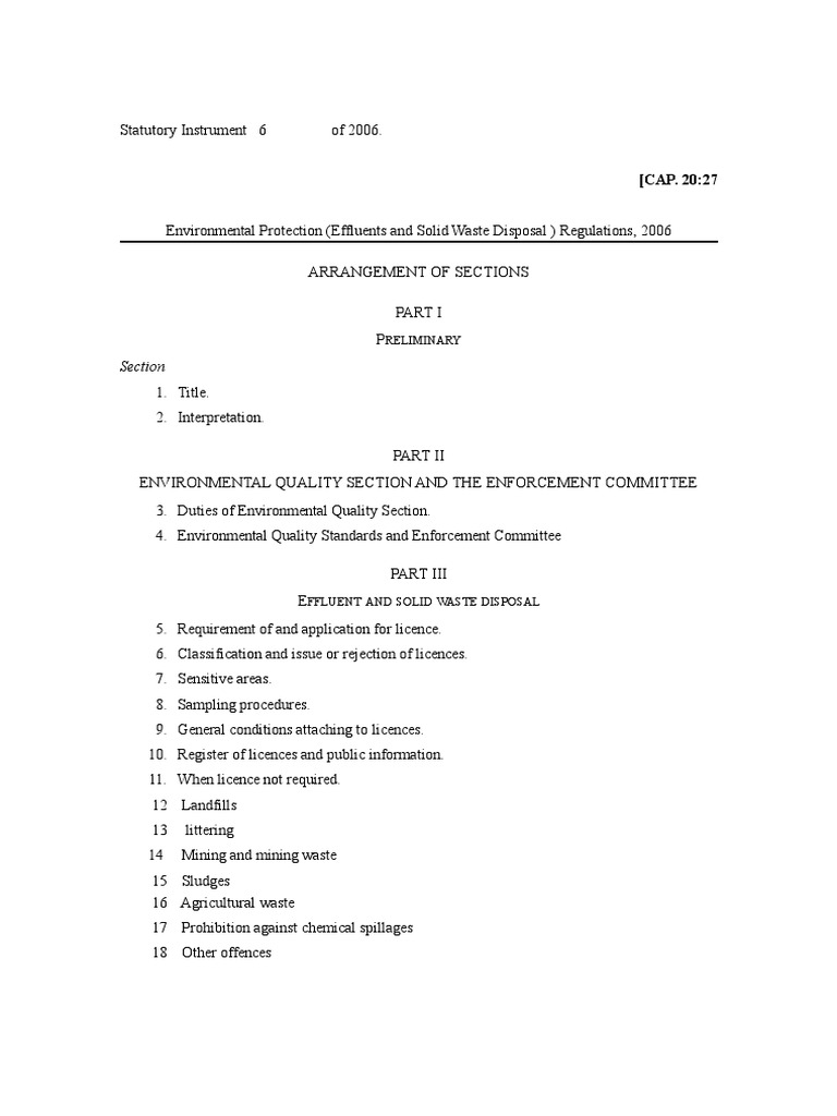 Environmental Management (Effluents and Solid Waste Disposal) Regulations 2006 PDF Mining