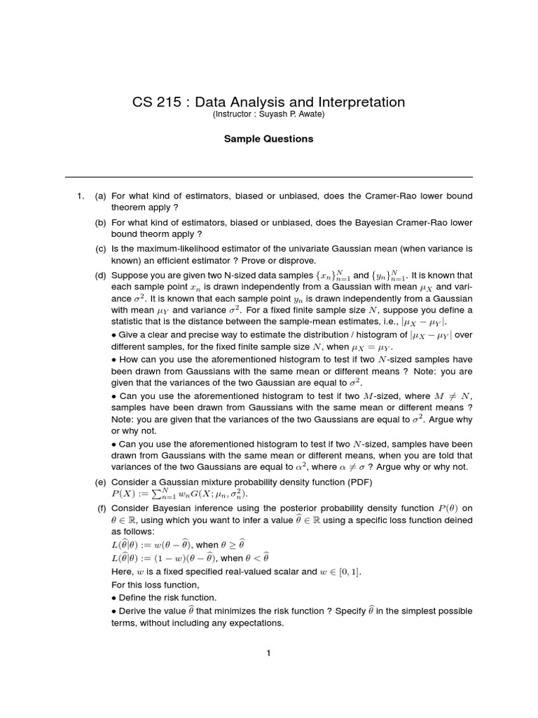 CS 215: Data Analysis and Interpretation: Sample Questions | PDF | Bias ...
