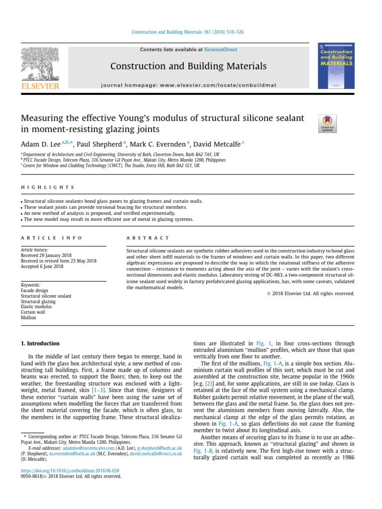 Measuring The Effective Young's Modulus of Structural Silicone Sealant ...