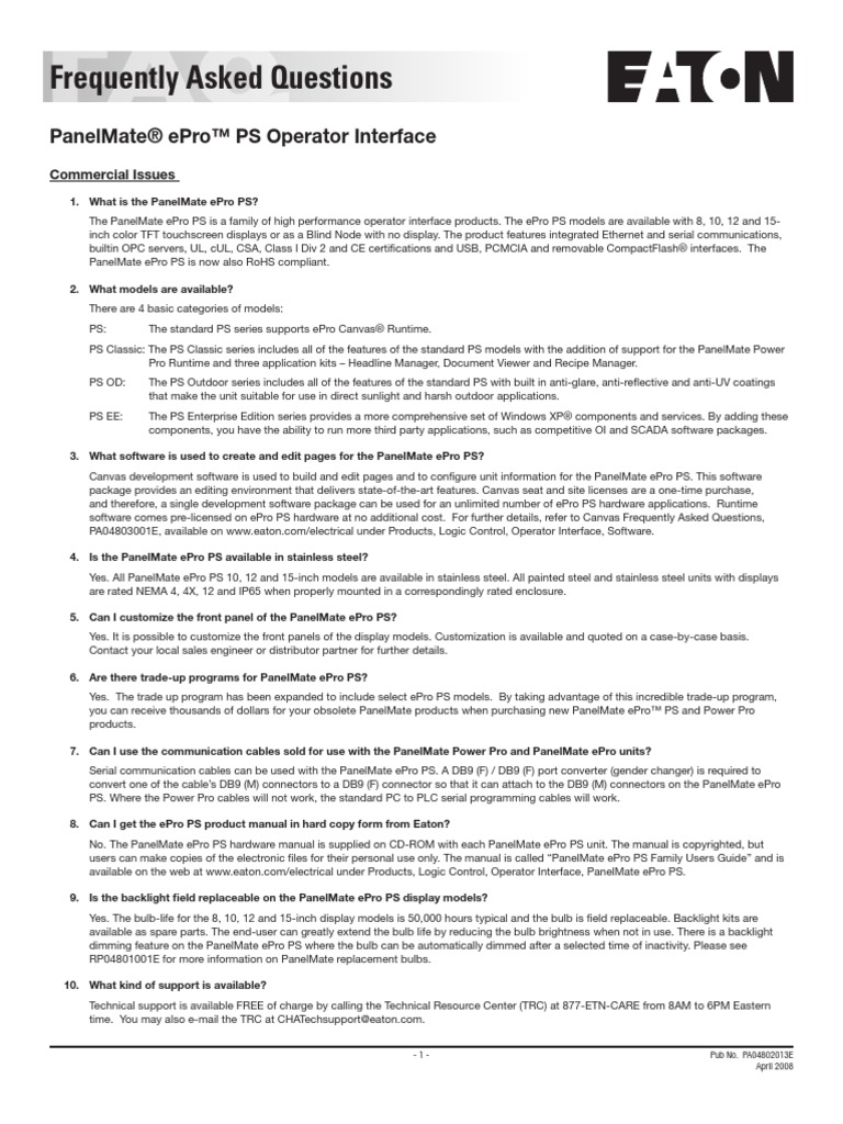 PanelMate EPro PS Frequently Asked Questions | PDF | Microsoft Windows ...
