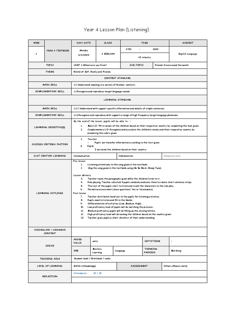 Year 4 English Lesson Plans Overview | PDF | Lesson Plan | Learning