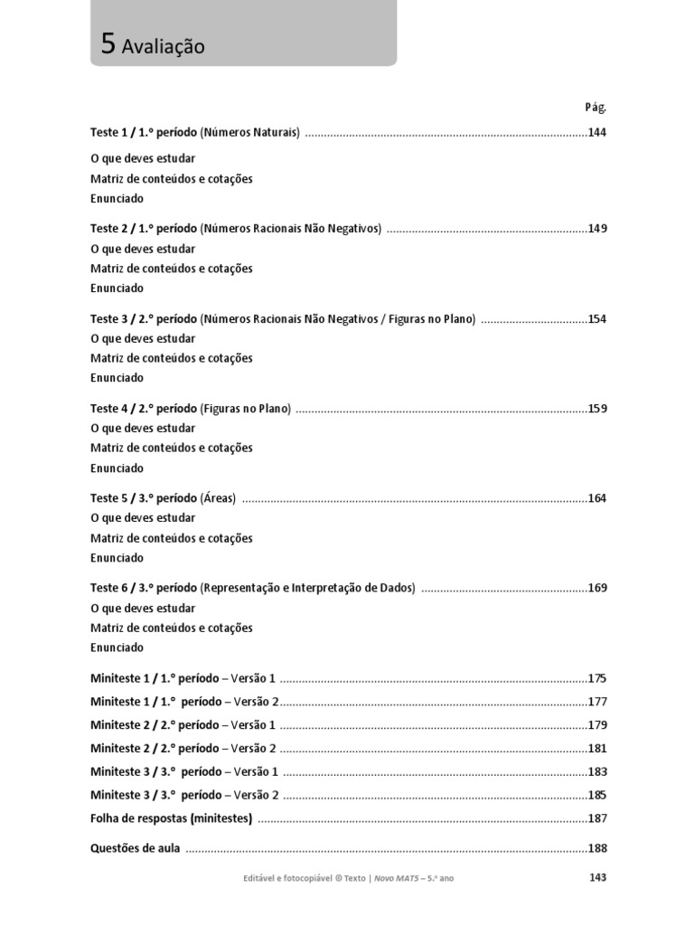Testes Mat 5 - Novo Mat 5 Leya | PDF | Triângulo | Fração (Matemática)