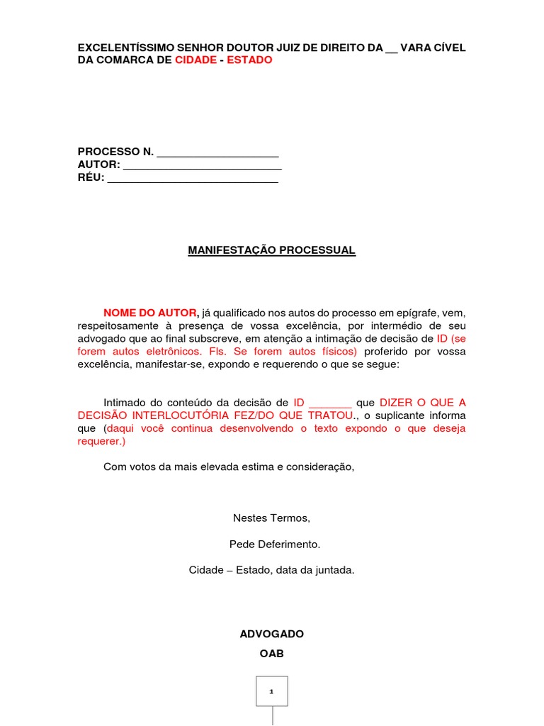 Modelo de Manifestação Processual | PDF