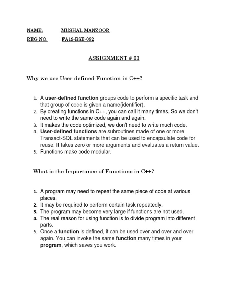 Importance of User-Defined Functions in C++ | PDF