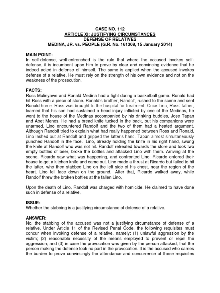 Medina Jr Vs People Burden Of Proof Law Murder