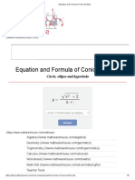 Equations and Formula of Conic Sections