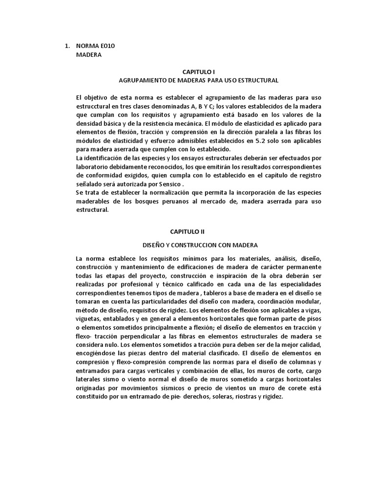 Norma E010 | PDF | Madera | Doblar