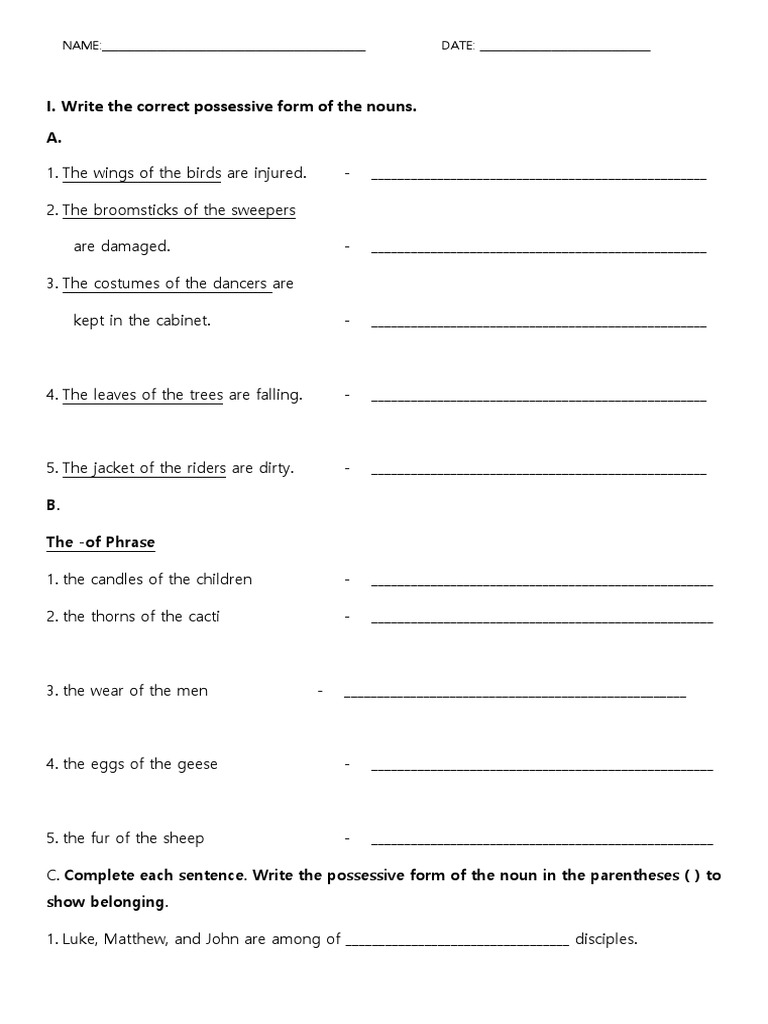 Possessive Worksheets | PDF