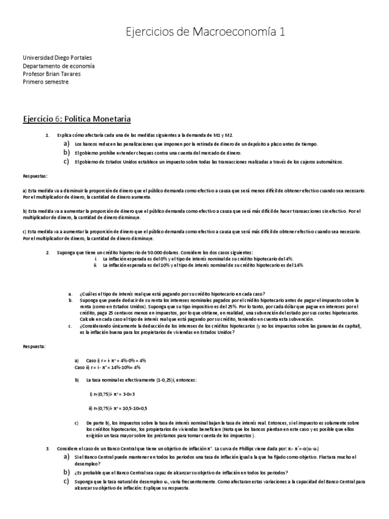 100 Ejercicios Resueltos de Macroeconomía | PDF | Inflación | Tasas de ...