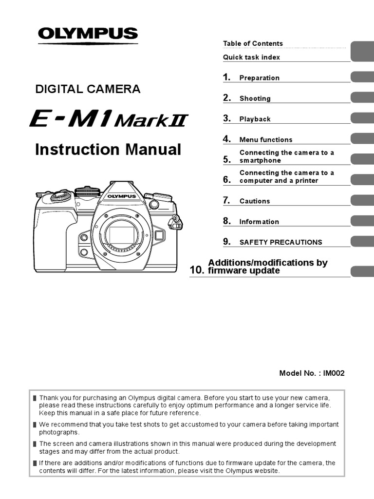 Olympus OMD EM1 Mark II Instruction Manual (Firmware 3.2 Update
