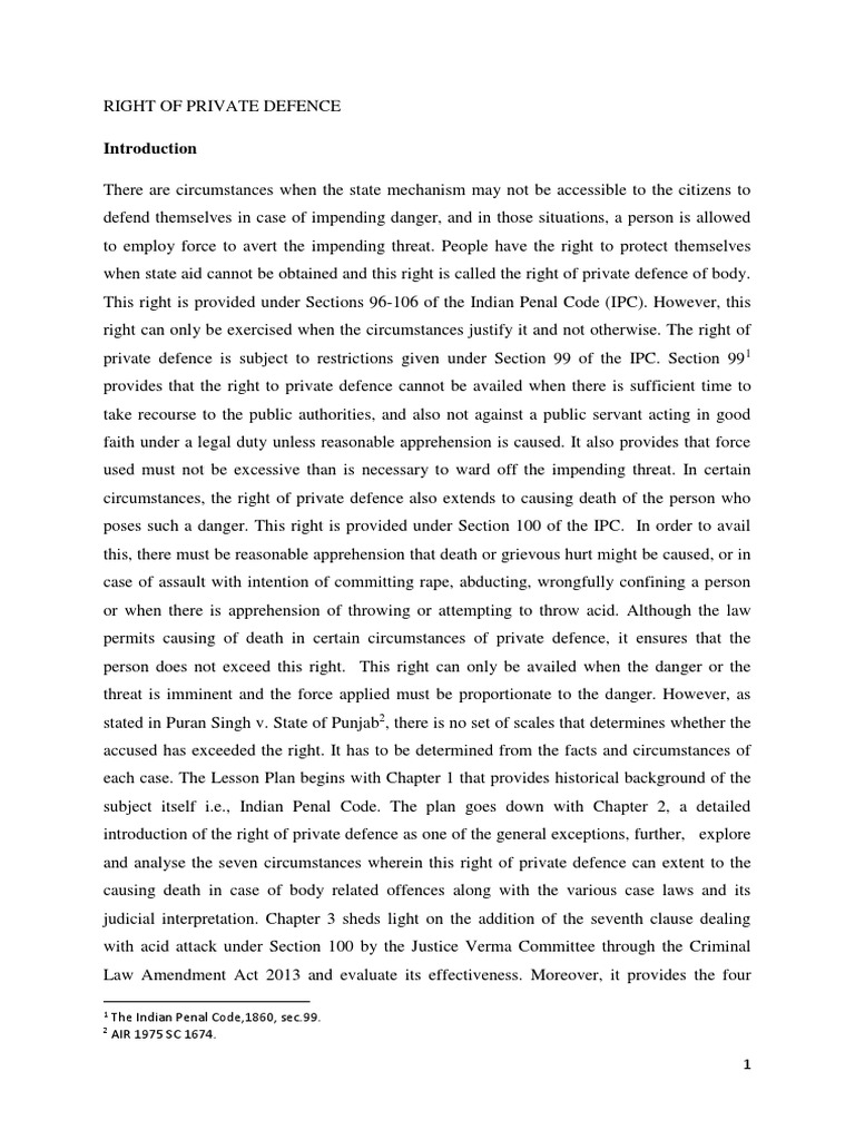 The Indian Penal Code, 1860, Sec.99. AIR 1975 SC 1674 | PDF | Assault ...