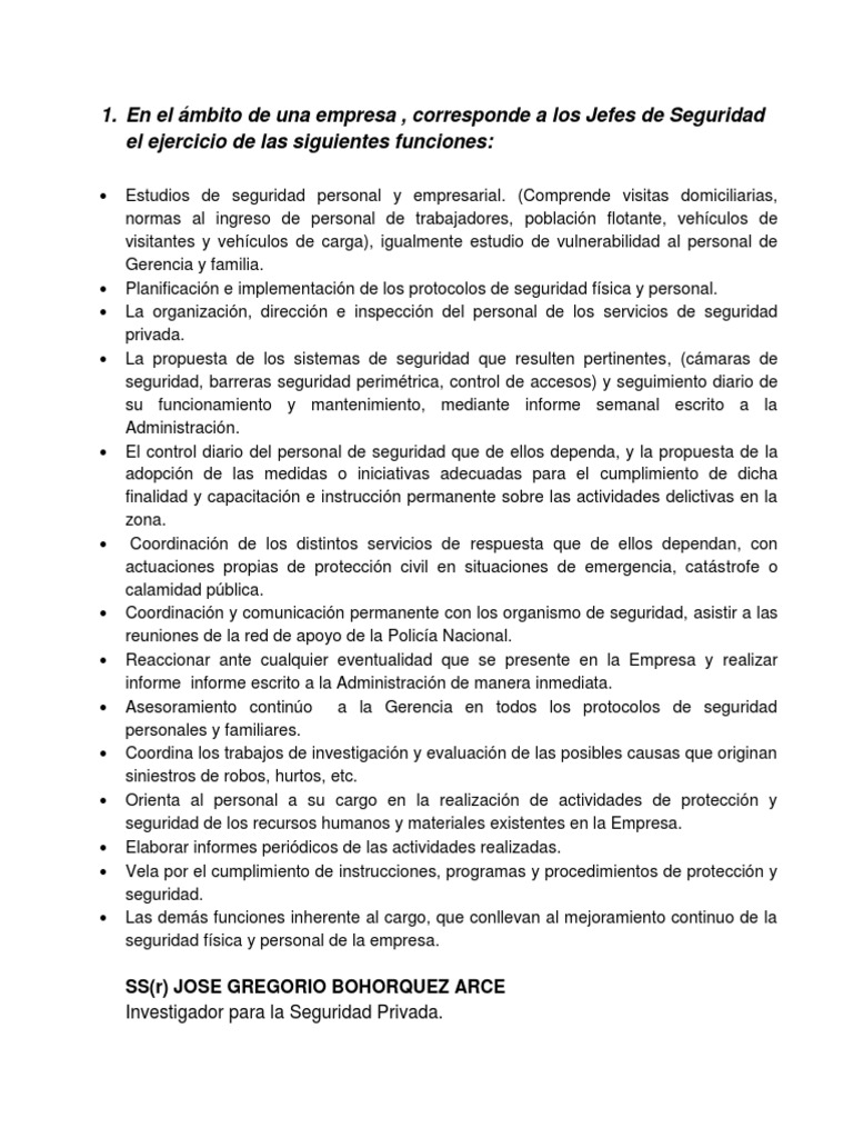 Funciones del Jefe de Seguridad Interna | PDF