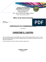 Certificate of Commendation: Sto. Niño National High School