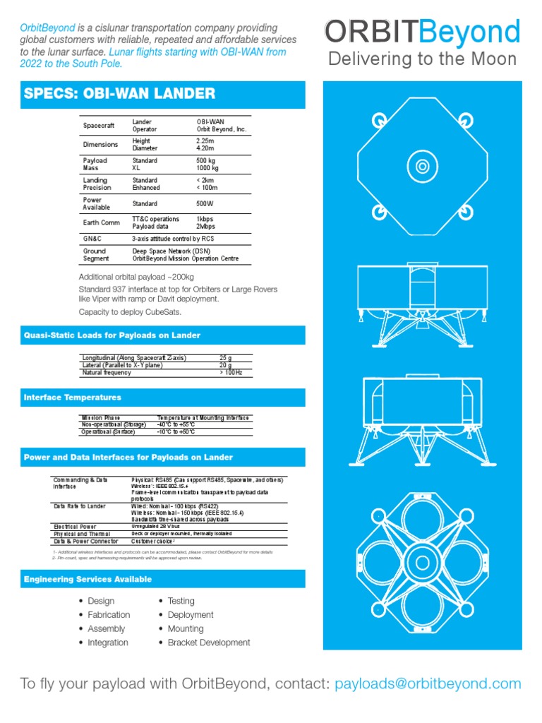 Orbitbeyond Spec Sheet | PDF | Nasa Deep Space Network | Lander ...