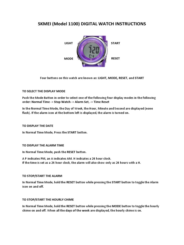skmei 1100 instructions