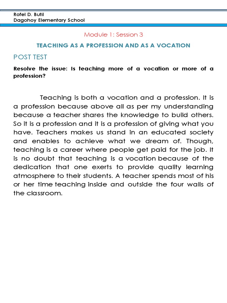 Teaching: Vocation or Profession? | PDF