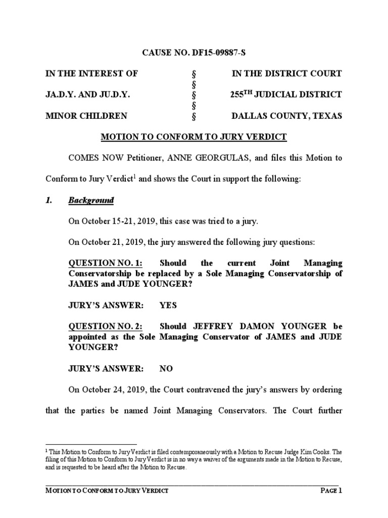 Motion To Conform To Jury Verdict V2 JHJ PDF Conservatorship Verdict
