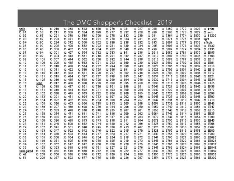 Free Printable Dmc Floss Checklist 2022