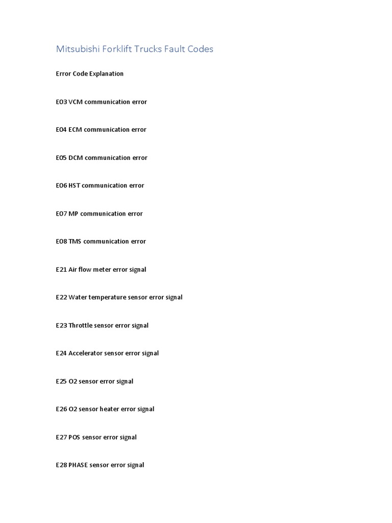 Mitsubishi Forklift Trucks Fault Codes Pdf Electrical Engineering Transportation Engineering