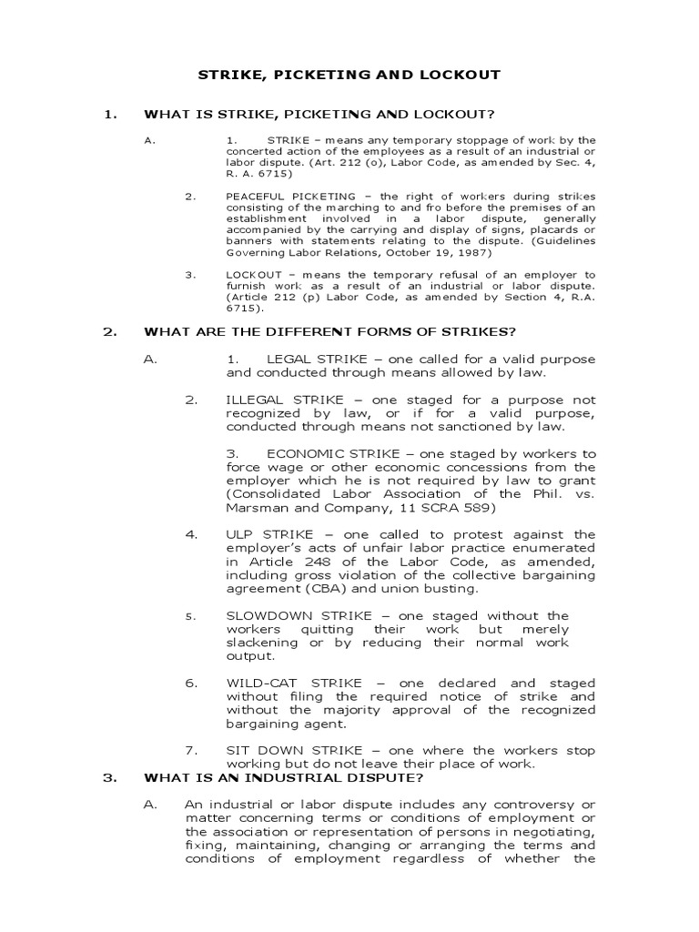 What Is Strike, Picketing and Lockout? PDF Strike Action Labour Law