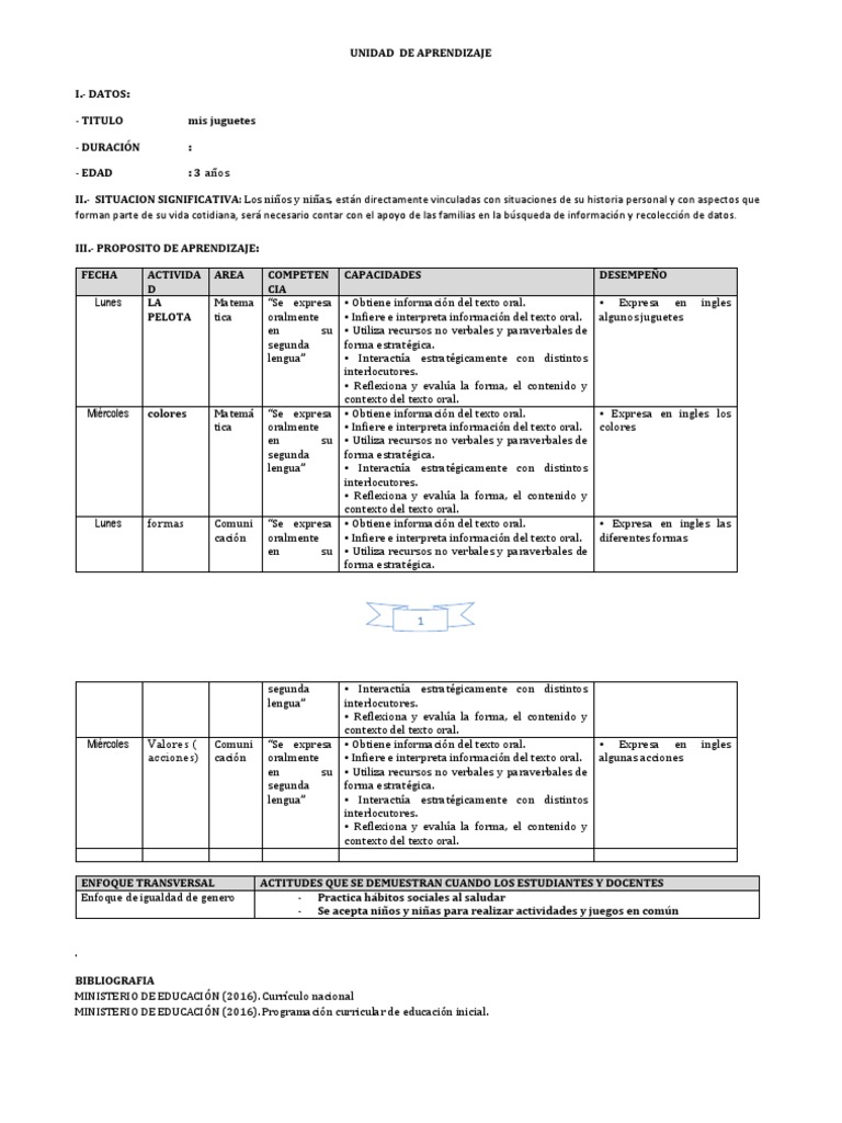 Unidad Es | PDF | Educación de la primera infancia | Plan de estudios