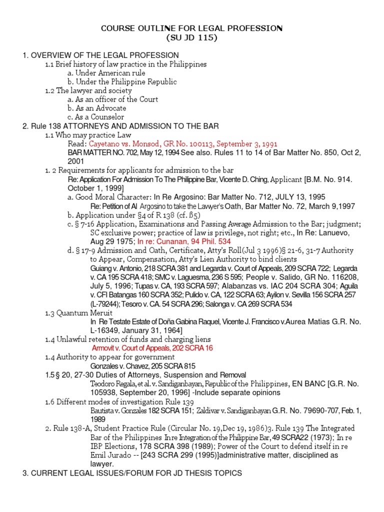 Legal Profession Course Outline | PDF | Lawyer | Practice Of Law