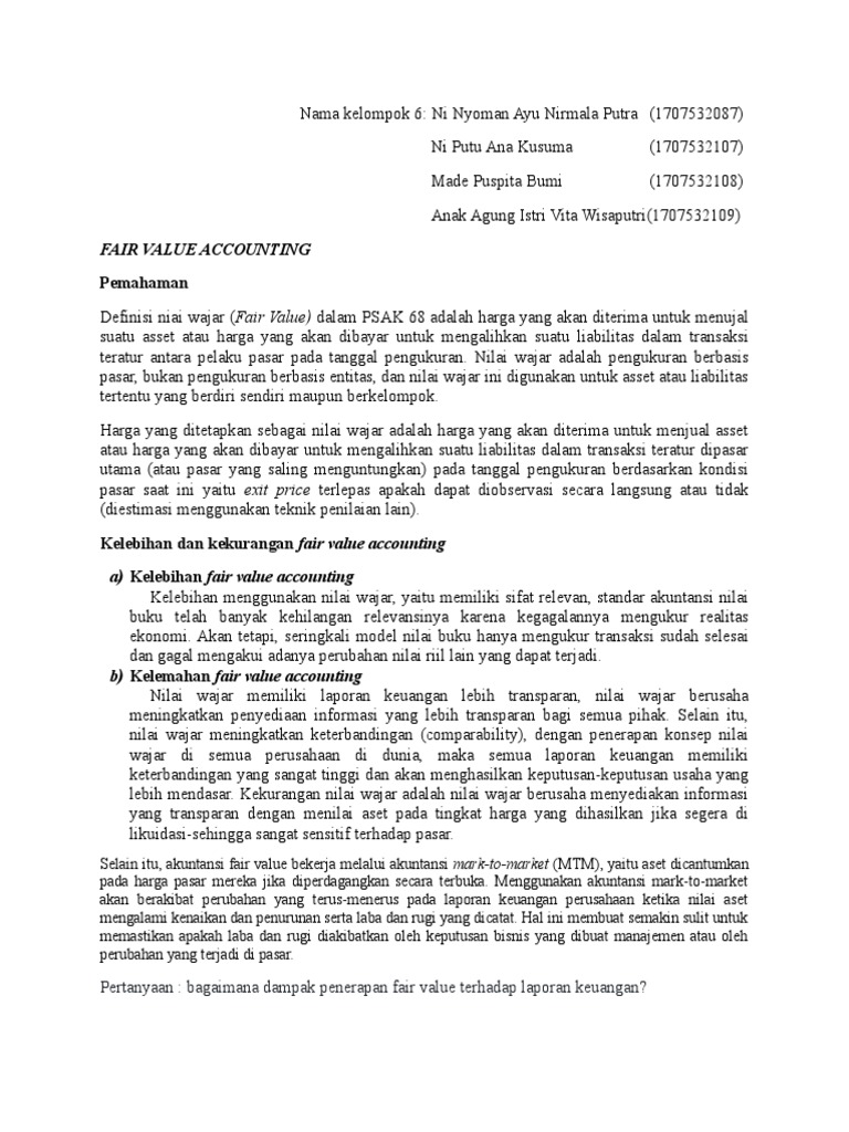 Kelebihan dan Kekurangan Fair Value Accounting | PDF